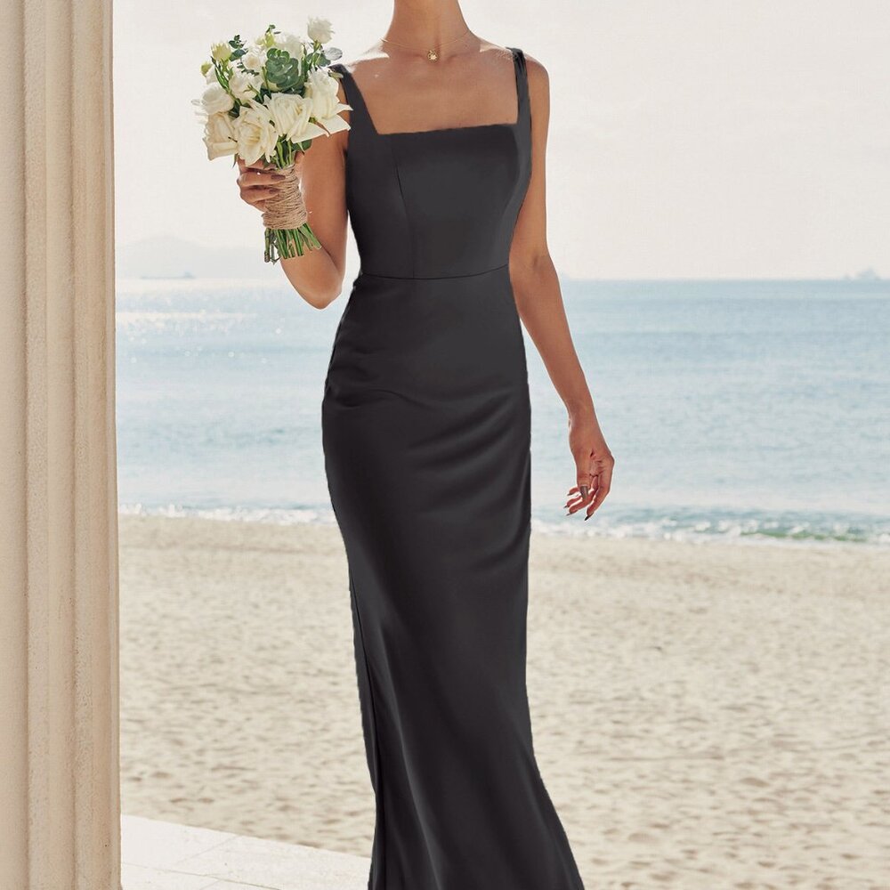 Stacees Sheath/Column Square Neckline Sleeveless Floor-Length Stretch Satin